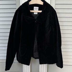 Talbots Kids Black Velvet Blazer Heart Pockets 1 Button Lined Size 7